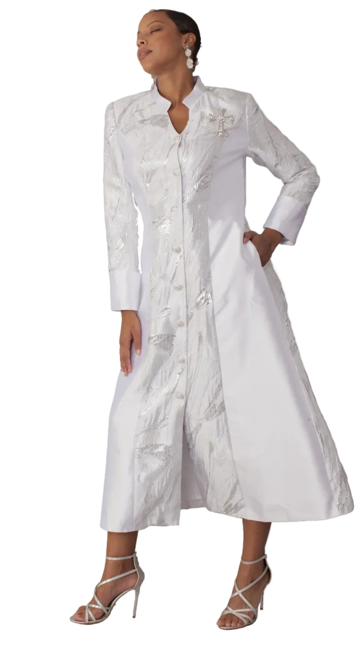Plus Size Brocade Clergy Robe with Cross Brooch – 4821W