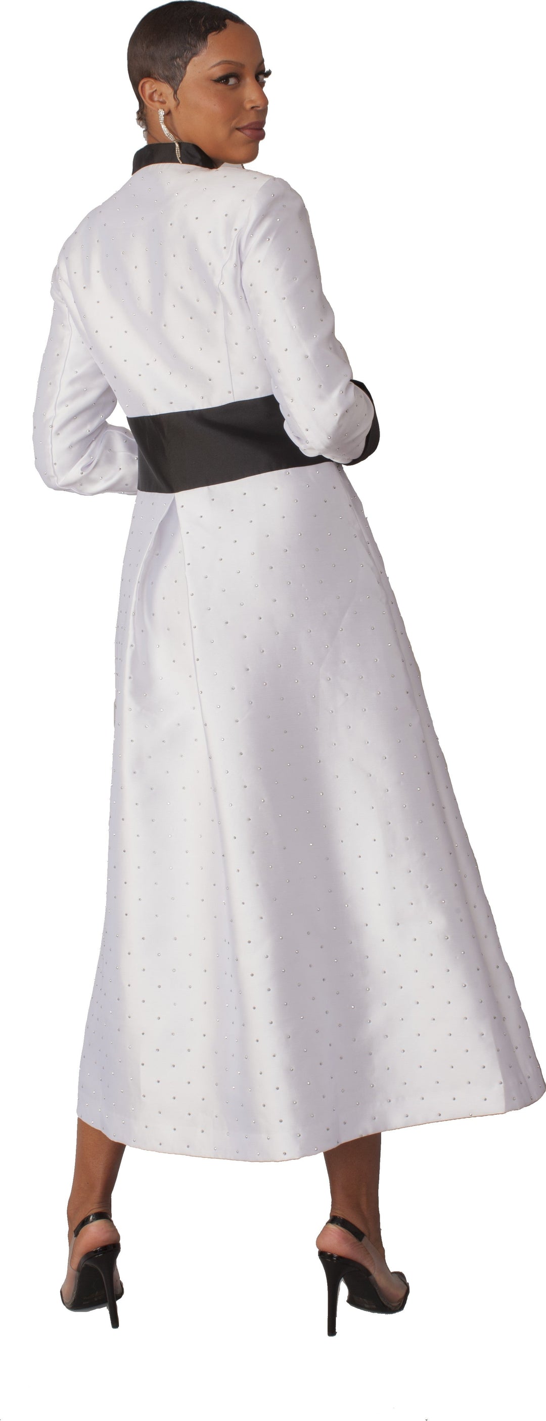 Women's Rhinestone Button Preaching Robe with Studded Detailing- 4816