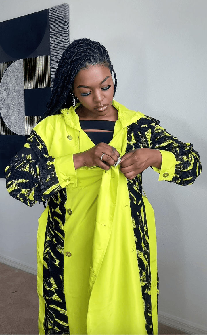 Lime Punch Green Mesh Trench Coat - Especially Yours