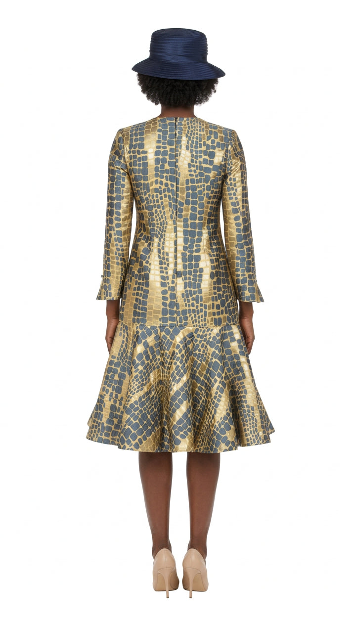 Metallic Mosaic Brocade Drop-Waist Flare Dress