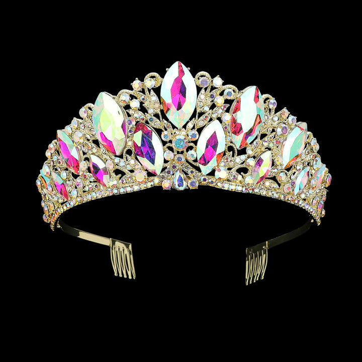 Marquise Cluster Accent Rhinestone Embellished Queen Tiara