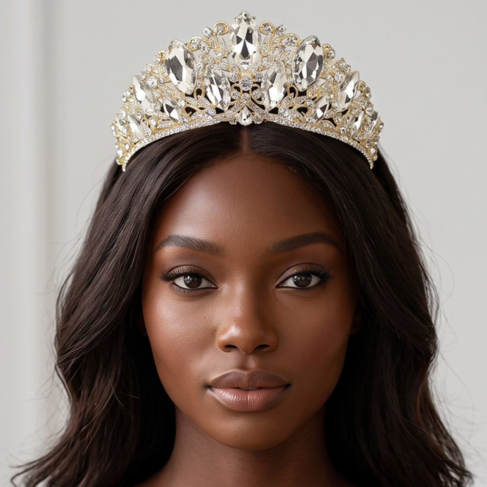 Marquise Cluster Accent Rhinestone Embellished Queen Tiara