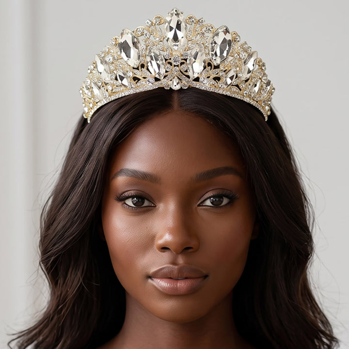 Marquise Cluster Accent Rhinestone Embellished Queen Tiara