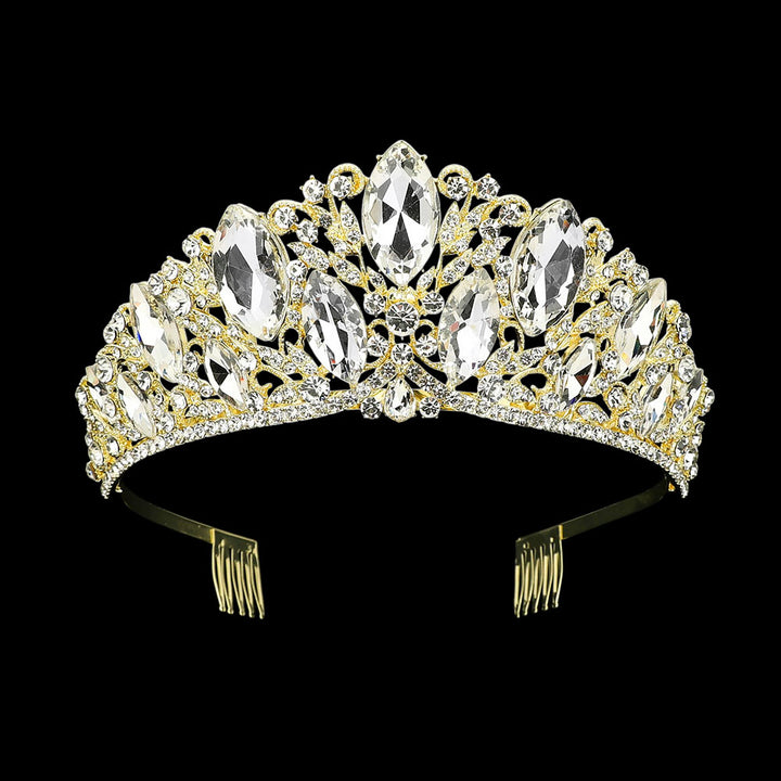 Marquise Cluster Accent Rhinestone Embellished Queen Tiara