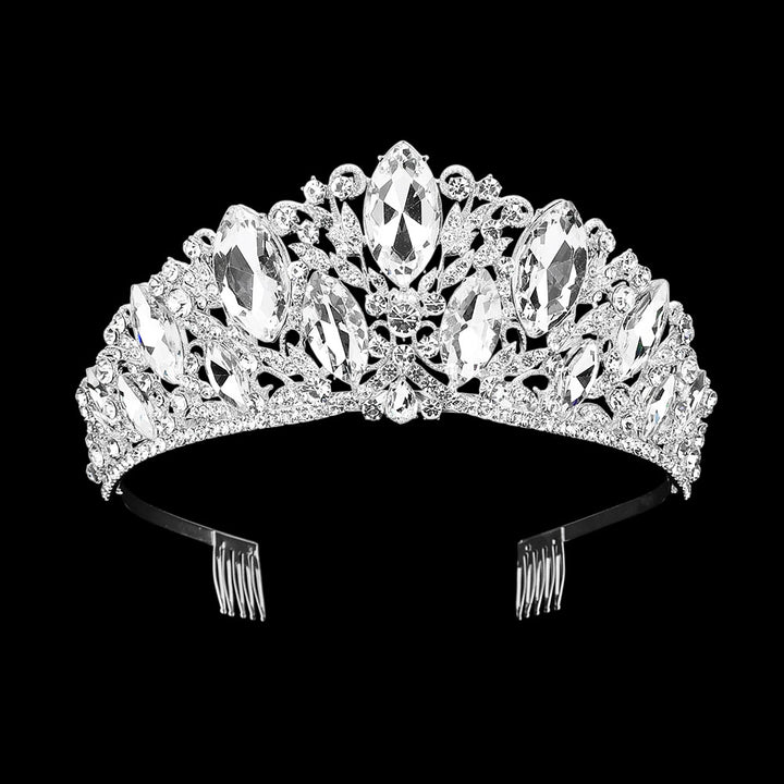 Marquise Cluster Accent Rhinestone Embellished Queen Tiara