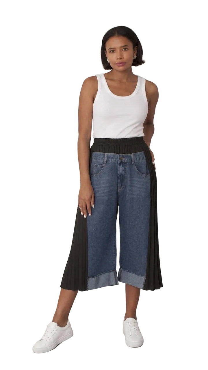 Pleated Panel Denim Culottes -82467