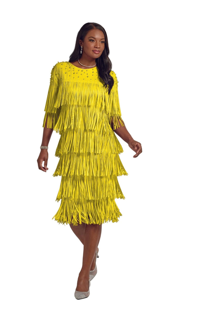 Flattery of Fringe Midi Dress by EY Boutique in purple and yellow colorways