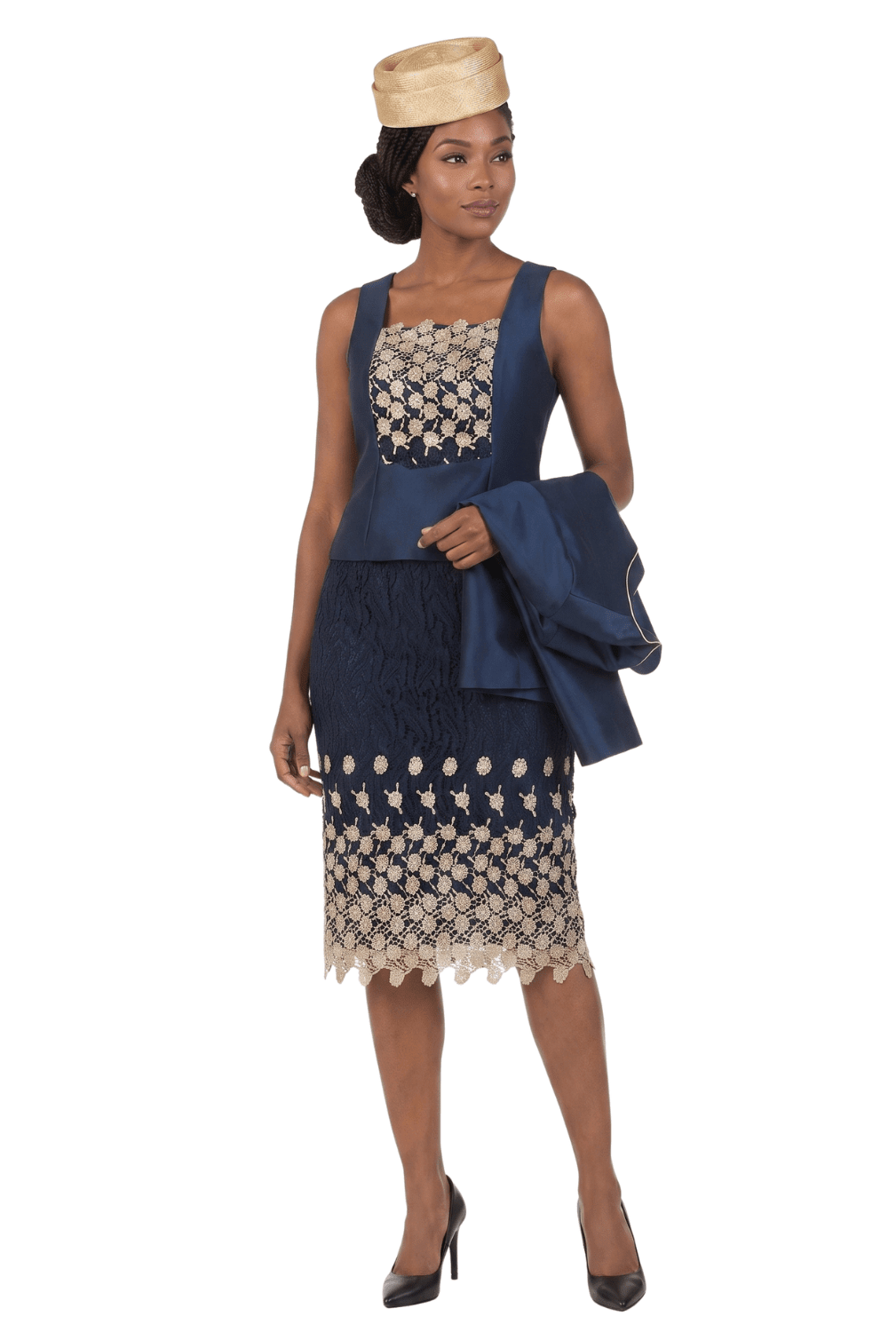 3pc Silk Twill/Lace Combo Two-tone Skirt Suit-Plus - Especially Yours