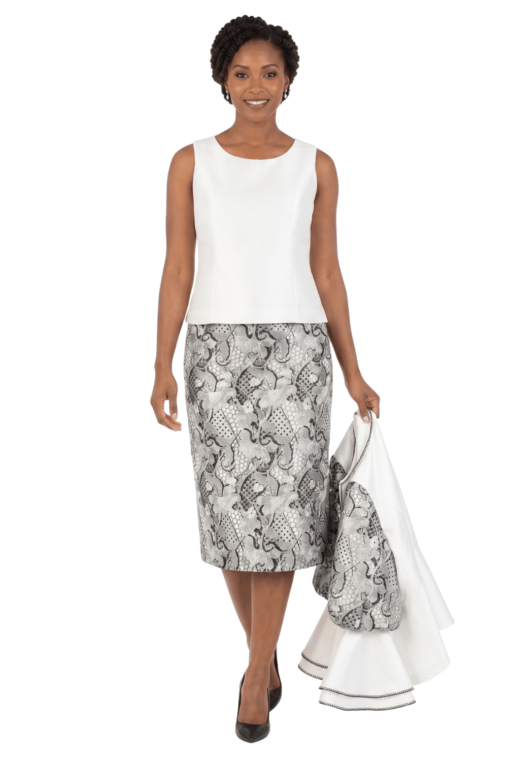 3pc Two-tone Lace Accent Peplum Skt Suit-Plus - Especially Yours
