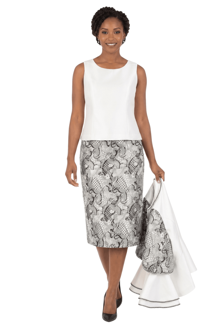 3pc Two-tone Lace Accent Peplum Skt Suit-Plus - Especially Yours