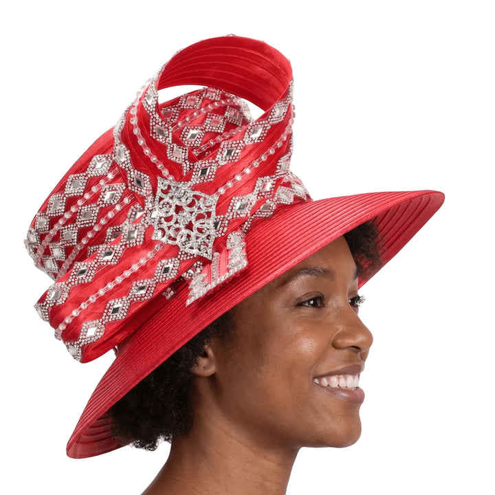 Med Brim Diamond Pattern Stoned Ribbon Hat