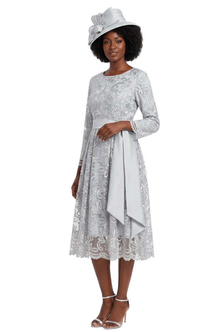 Long Slv Lux Lace A-line Dress w/ Belt - Plus
