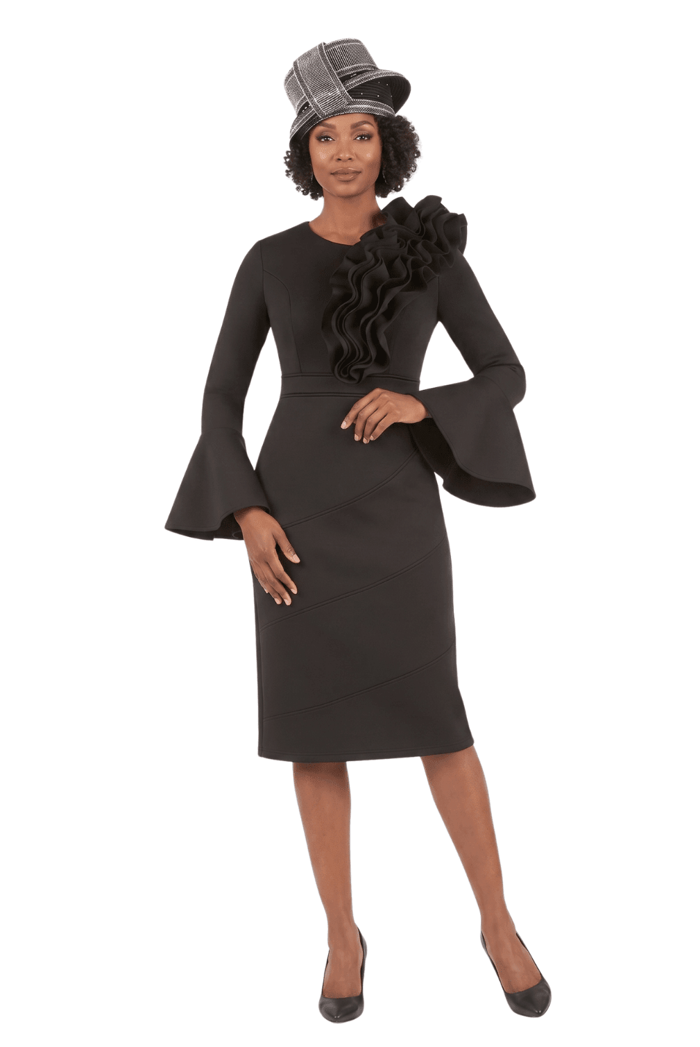 Ovsz Ruffle Bell Slv Scuba Dress - Especially Yours