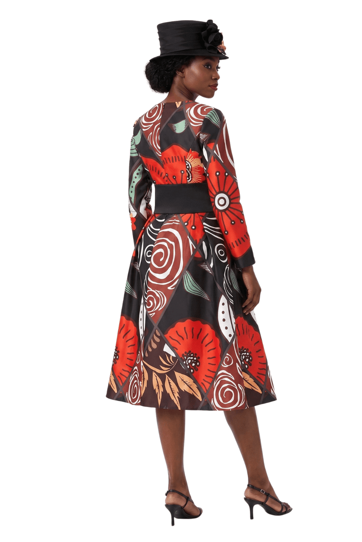 V-Neck LS Silky Twill Print Drs w/ Belt - Plus - Especially Yours