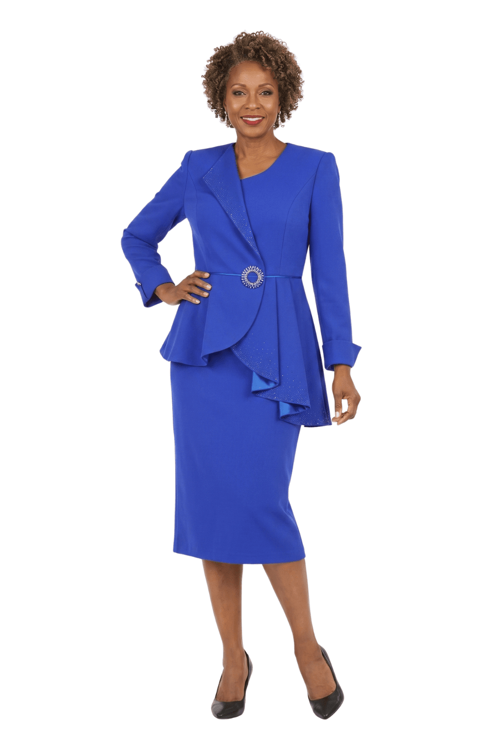 2pc Scuba Stoned Uneven Peplum Jkt+Skt Suit - Especially Yours