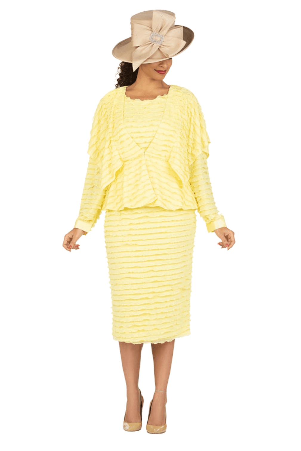 3pc Ruffled Shoulder Skirt Suit-Plus - Especially Yours