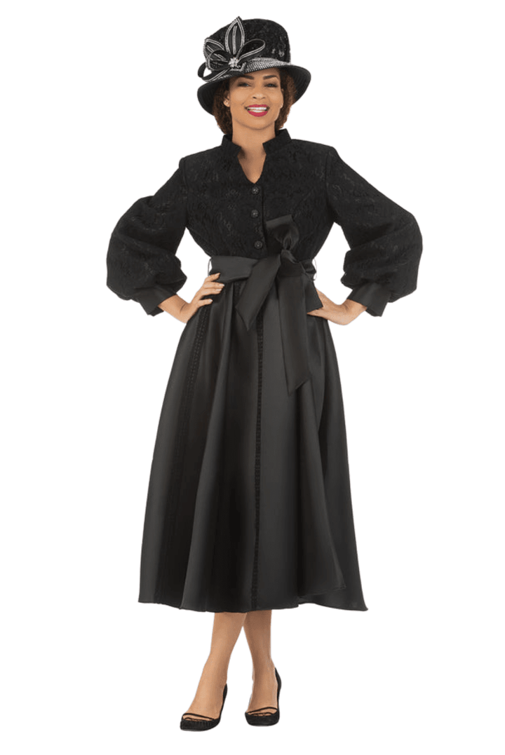 Balloon Slv Lace&Silky Twill A-line Drs w/ Belt - Especially Yours