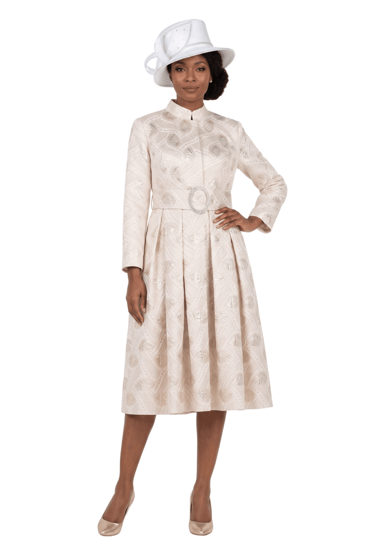 Stand Collar A-line Metallic Brcd Drs w/ Belt - Especially Yours