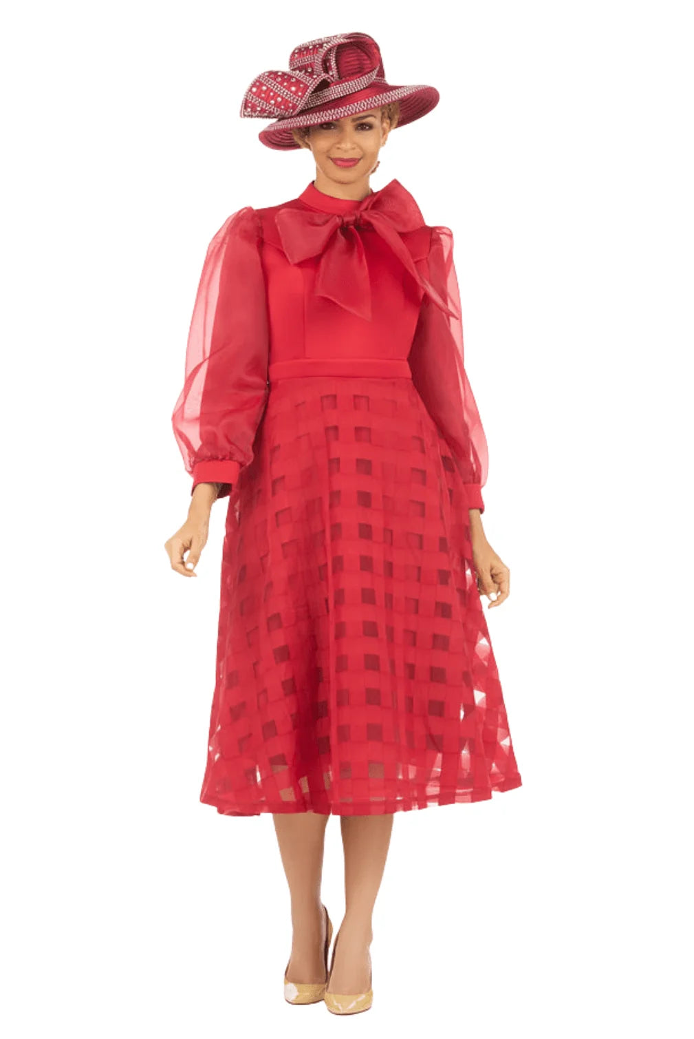 Mock Nk Plaid Organza A-line Drs w/ Bow