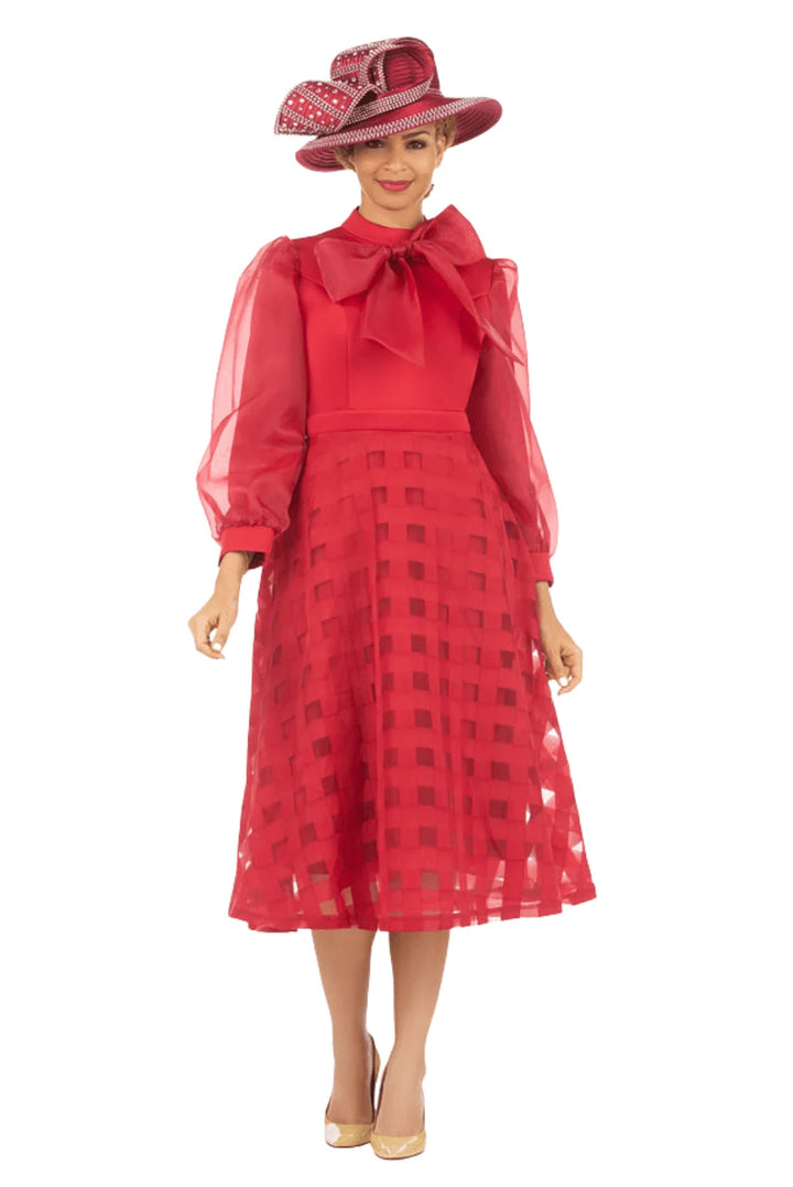 Mock Nk Plaid Organza A-line Drs w/ Bow