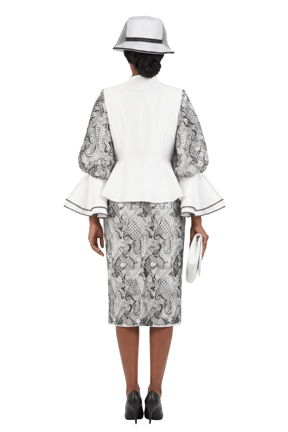 3pc Two-tone Lace Accent Peplum Skt Suit - Especially Yours