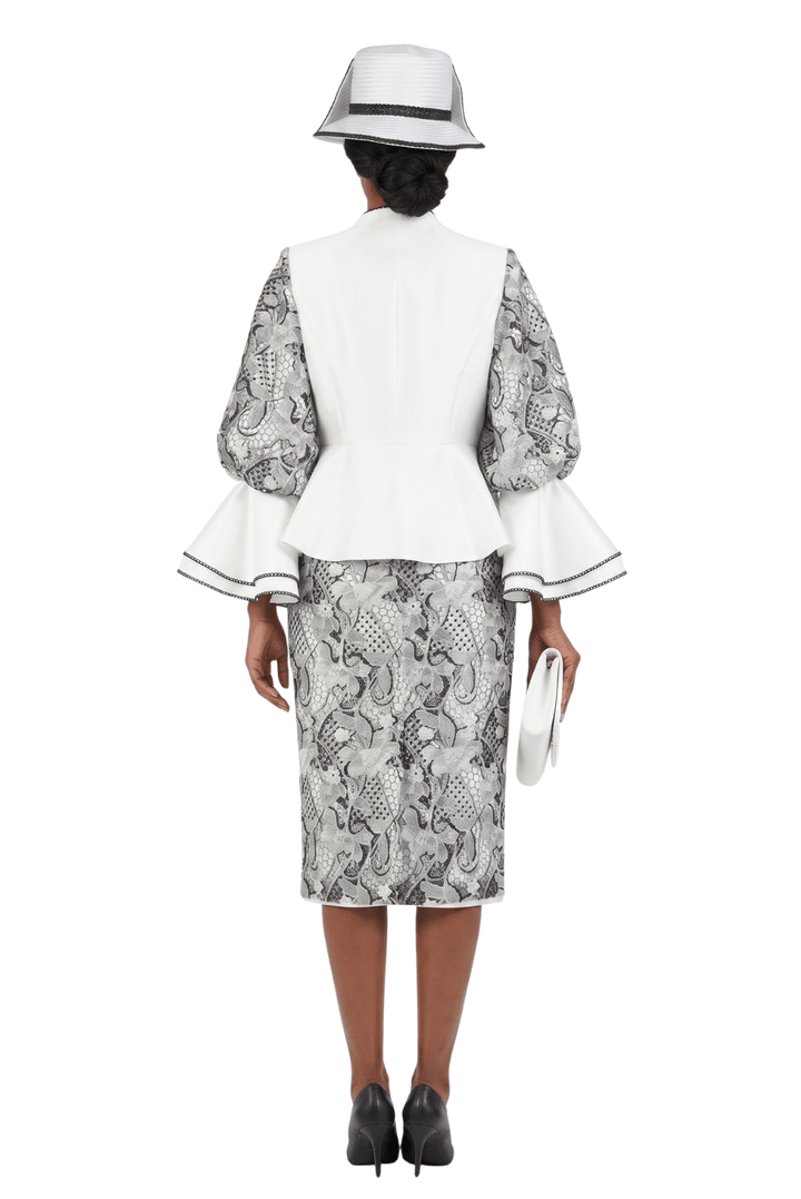 3pc Two-tone Lace Accent Peplum Skt Suit - Especially Yours
