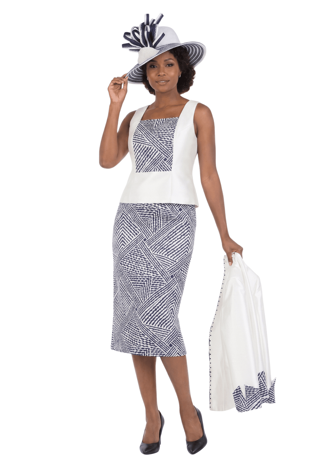 3pc Two-tone Wave Print Skt Suit-Plus - Especially Yours