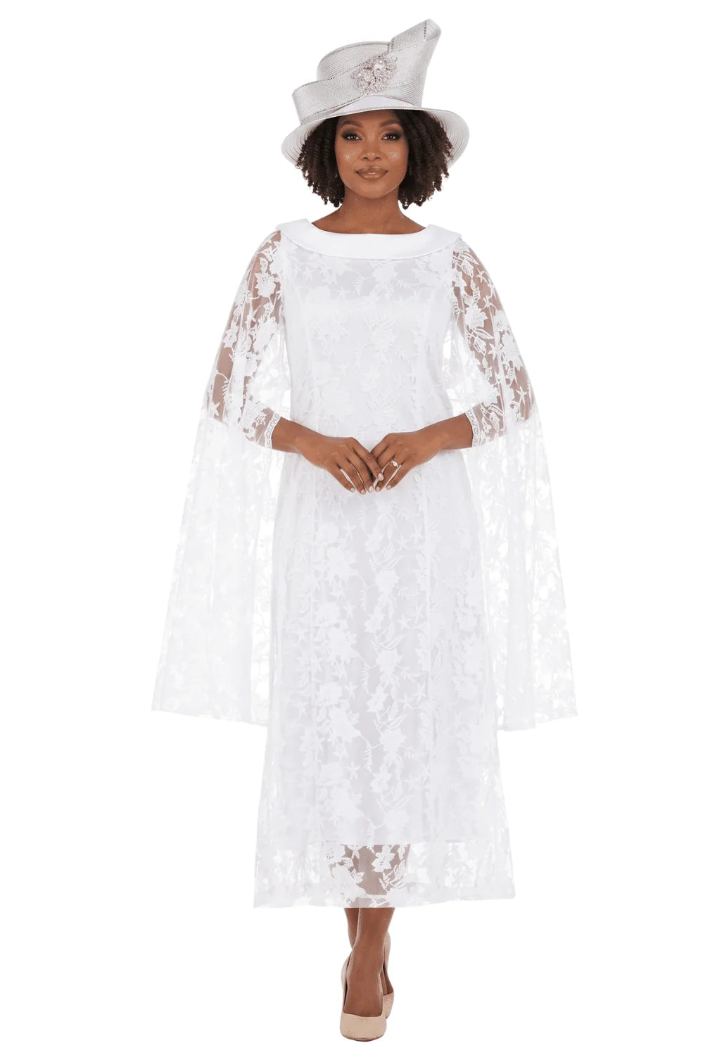 Faux 2pc Lace Overlay Drs w/ Cape