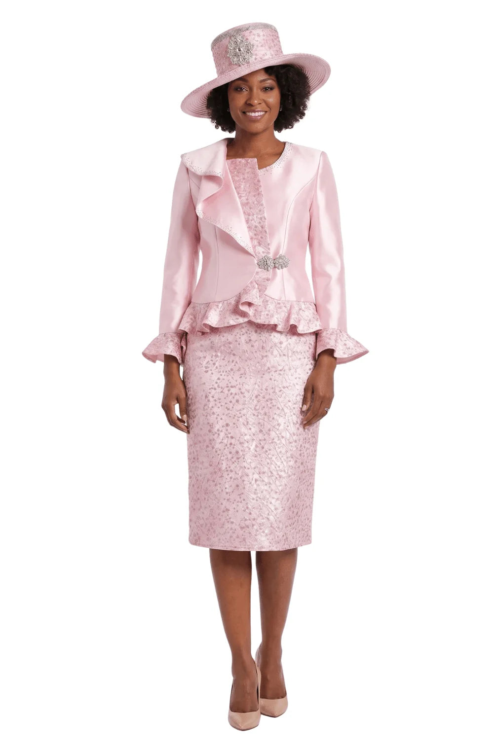 2pc Silky Twl Skt Suit w/ Rfl&Seq Lace-Plus