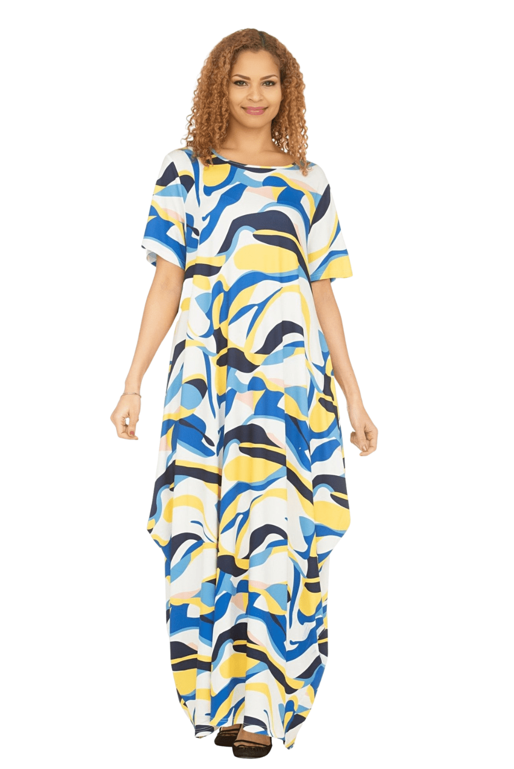 Short Slv Jersey Knit Abstract Print Maxi Dress - Especially Yours