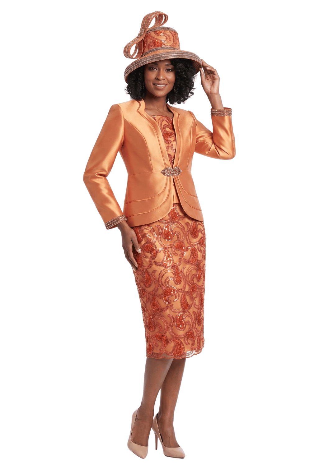 3pc Silky Twl Skt Suit w/ Stoned&Seq Lace Dtl - Especially Yours