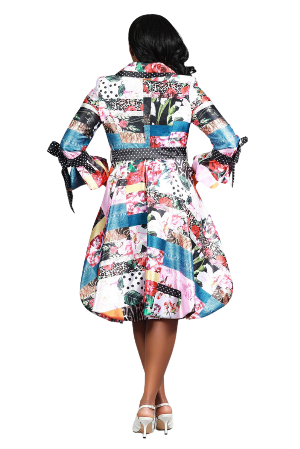 Notch Collar Print & Dot Shirt Drs w/ Belt - Plus - Especially Yours