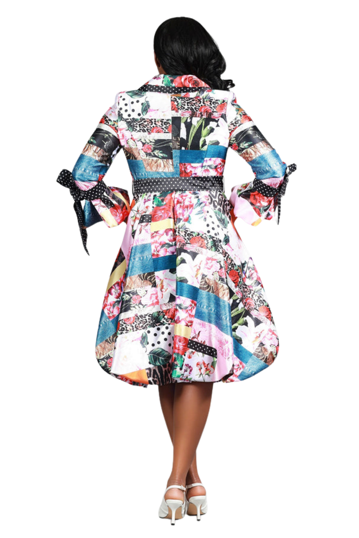 Notch Collar Print & Dot Shirt Drs w/ Belt - Plus - Especially Yours
