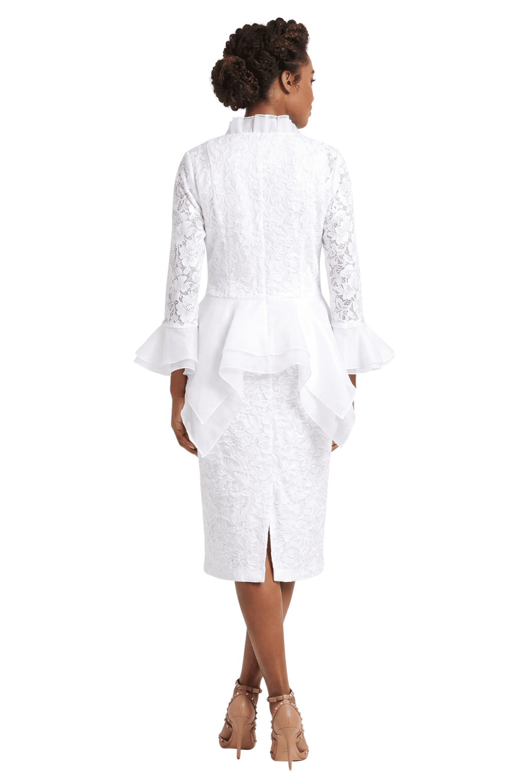 3pc Lace Suit w/ Ruffled Neckline & Organza Trim - Especially Yours