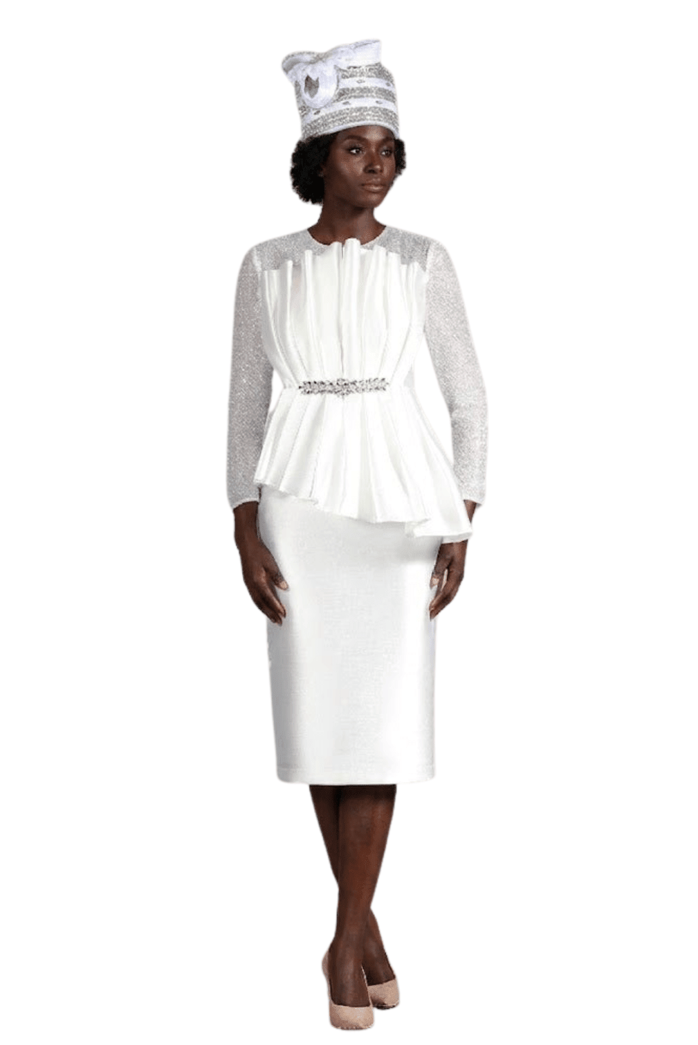 Pleated Pplm Silky Twl Drs w/ See - thru Lace Slvs - Especially Yours