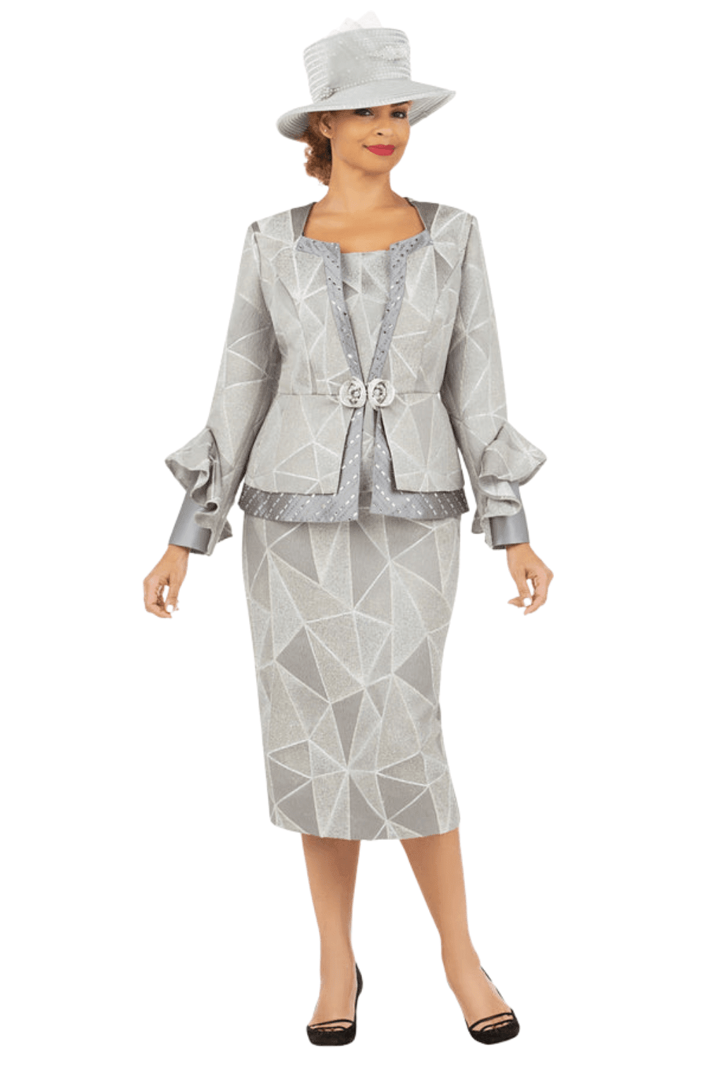 3pc Geometric Ptn Brcd Skt Suit w/ Stones - Plus - Especially Yours