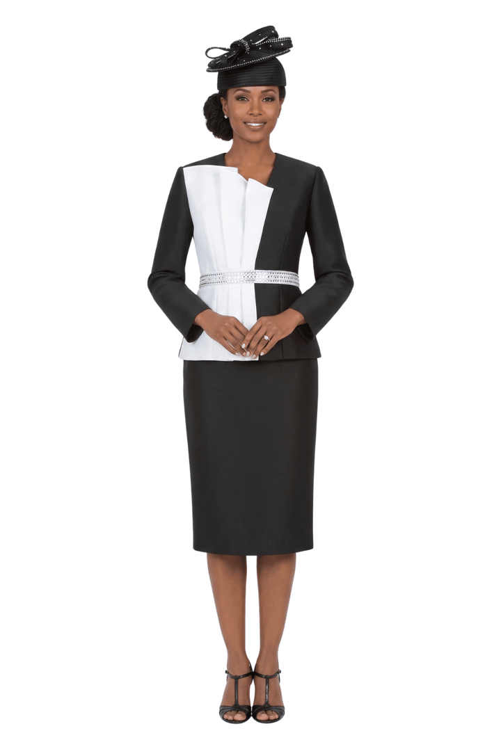 2pc Silky Twill Two - Tone Skt Suit w/ Rhinestones - Especially Yours