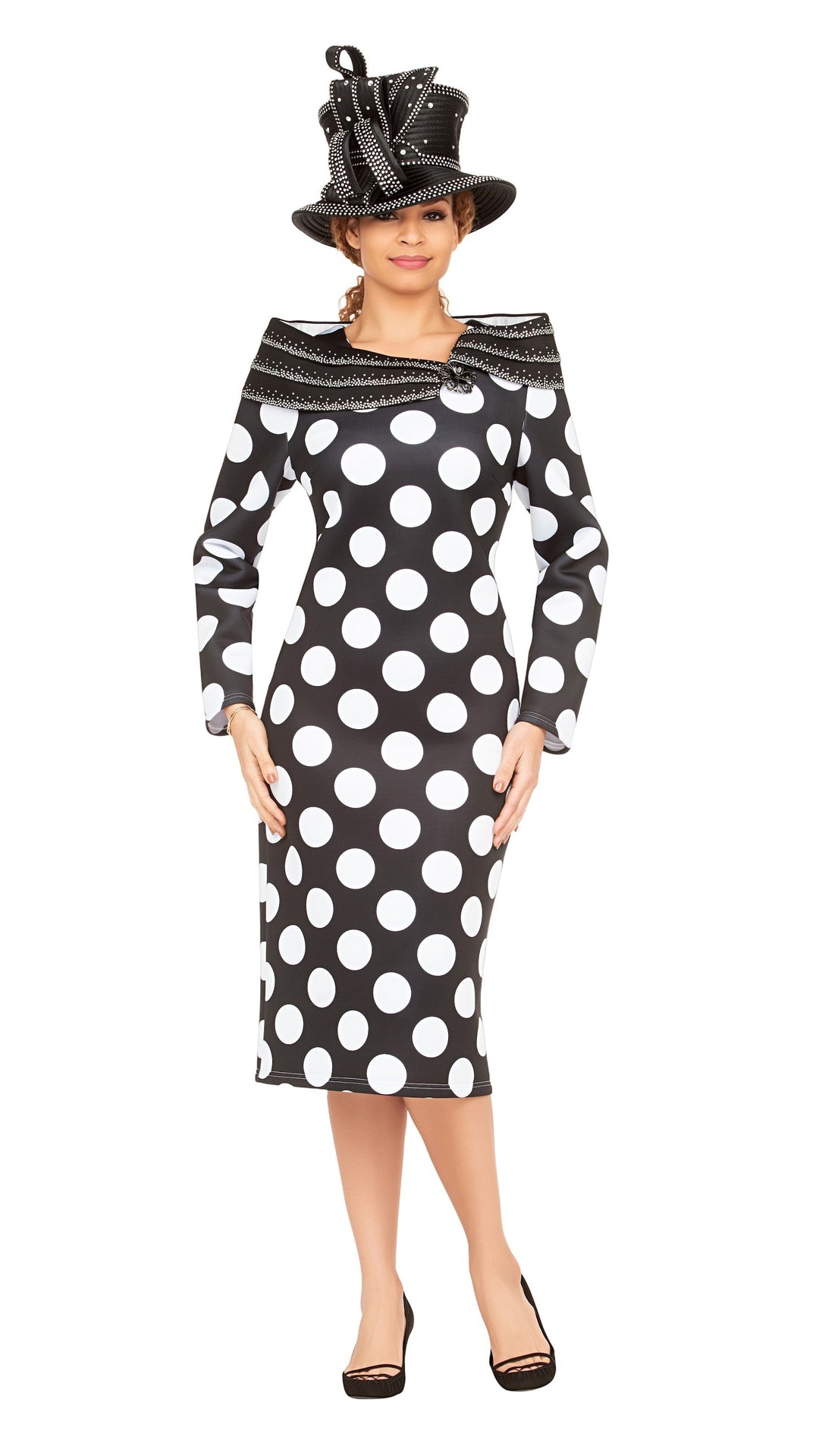 Scuba Blk/Wht Polka Dot Shift Dress