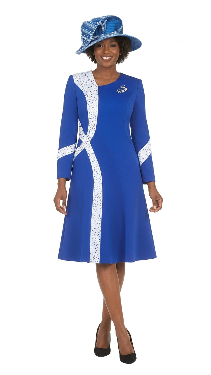 Stoned Scuba Color Block A-line Drs w/ Brooch