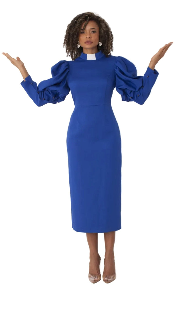 Plus Size Women's Clergy Dress with Puff Sleeves and Classic Collar- 4813W - Especially Yours