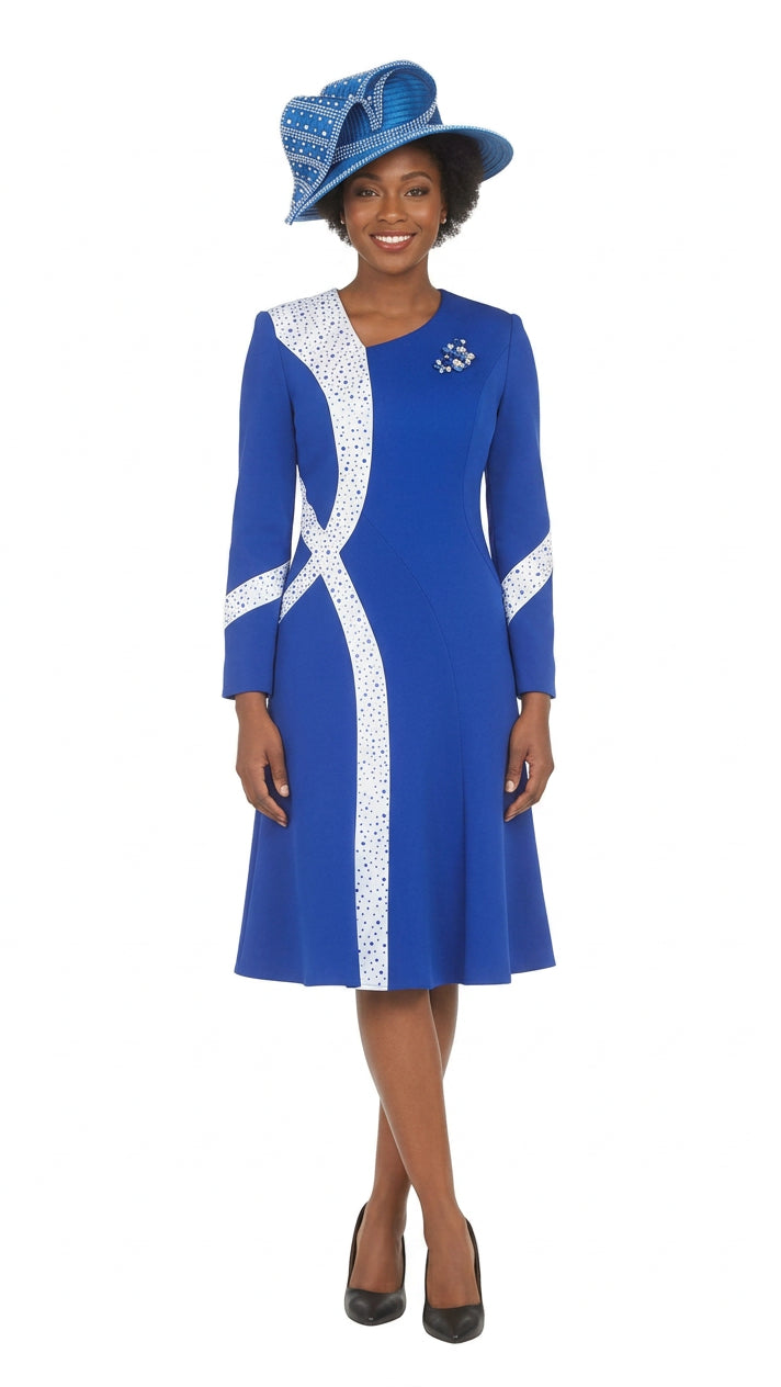 Stoned Scuba Color Block A-line Drs w/ Brooch