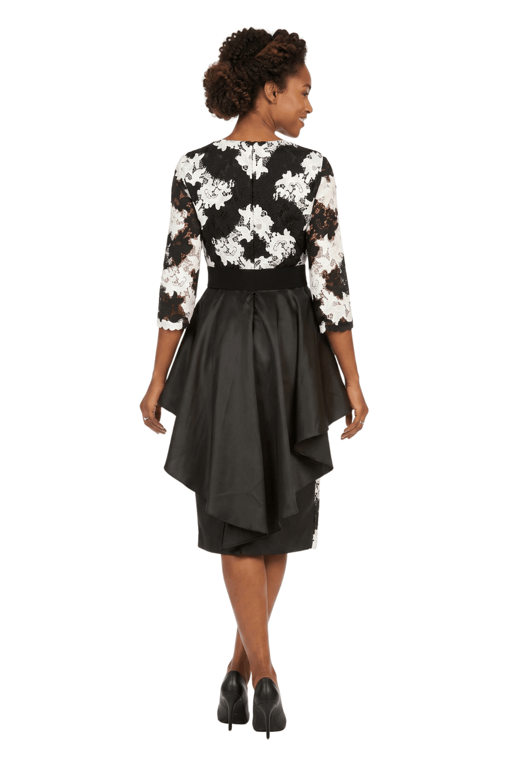 Two - Tone Lace Midi Dress w/ Rfl Peplum&Belt - Plus - Especially Yours