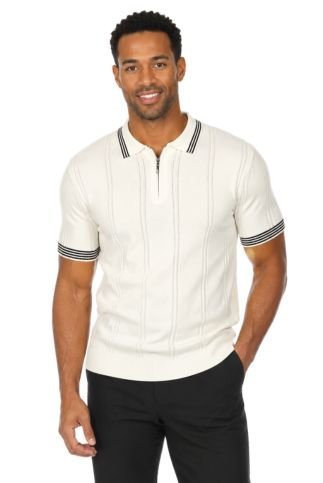 Men's Stylish Premium Knit Textured Polo Shirt with Stripe Accents - Especially Yours