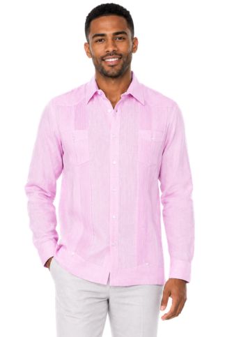 Men's 100% Linen Two - Pocket Design Guayabera Shirt Long Sleeve - Especially Yours