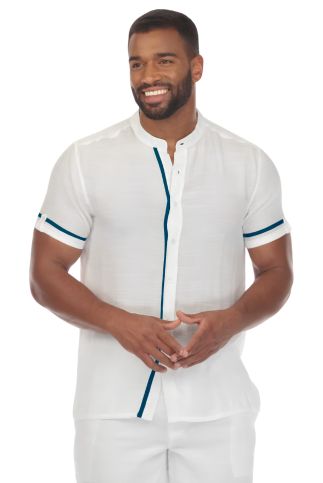 Men's Beach Mandarin Collar Button Down Two Tone Shirt Short Sleeve - Especially Yours