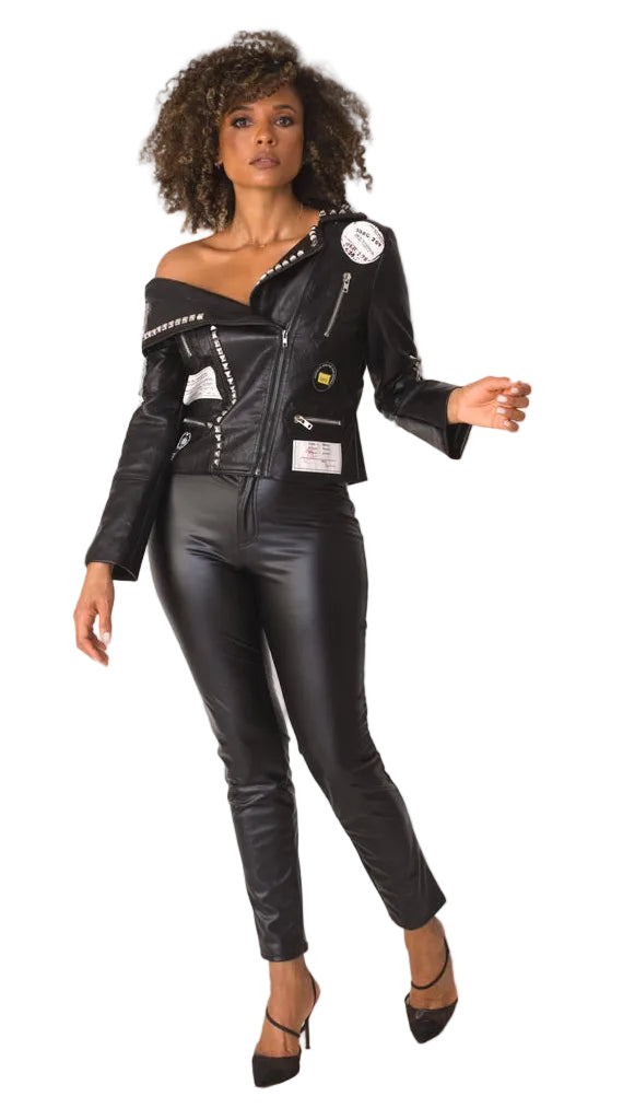 Asymmetric Leather Jacket - 81935