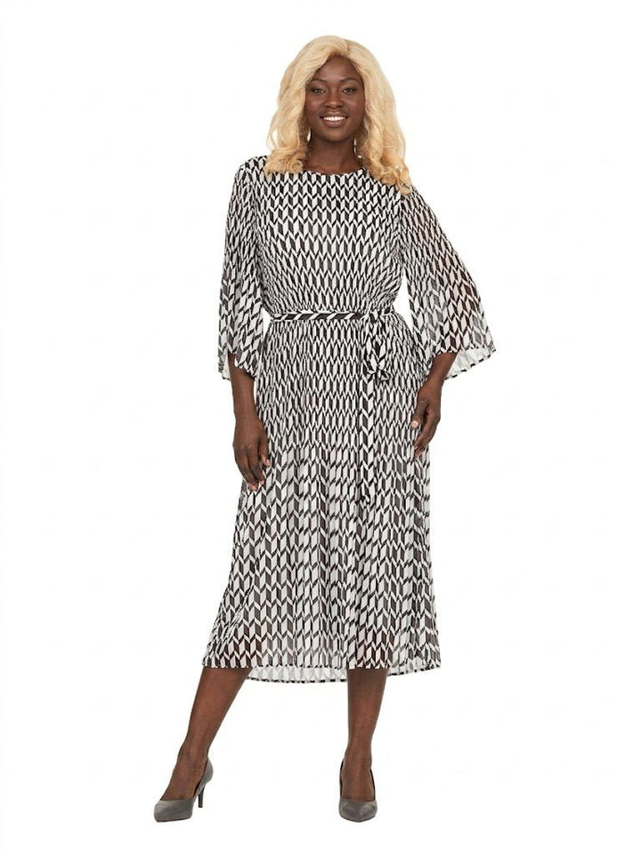 Art Deco Print Pleated Dress in Chiffon - Especially Yours