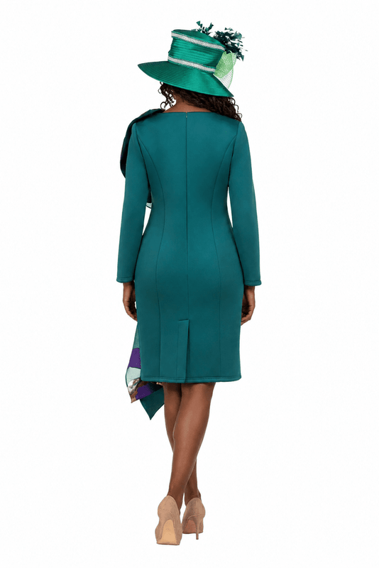 Scuba Sheath Dress with Statement Bow & Sash-Plus