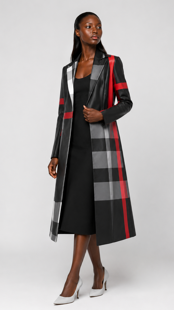 Plus Size Plaid Long Jacket Church Dress Set - 41033W