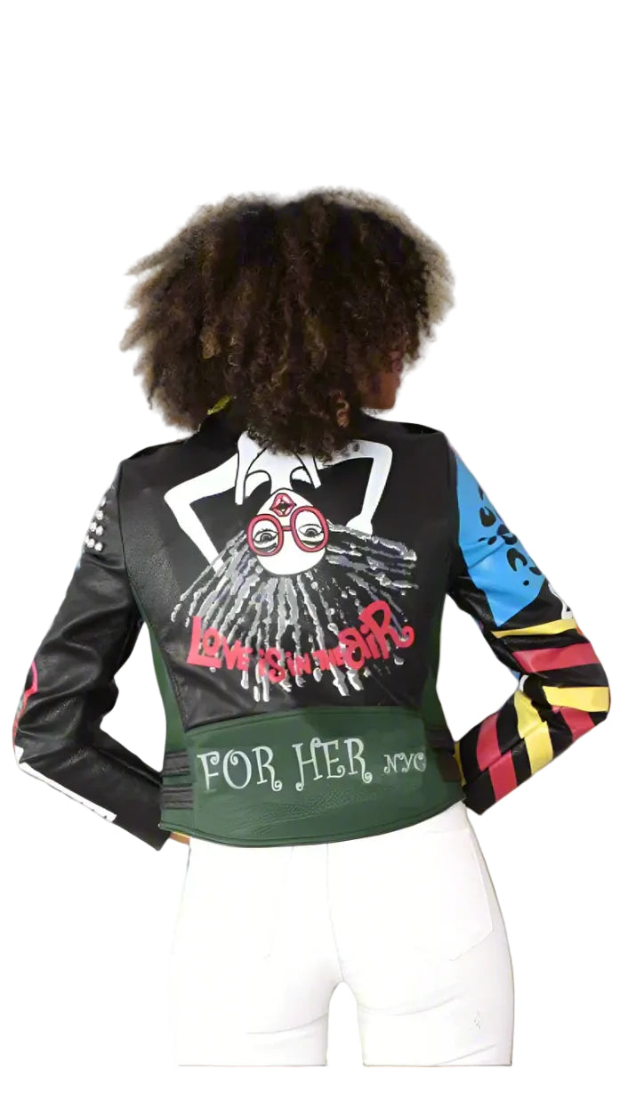 Bold Graphic Leather Jacket -81760